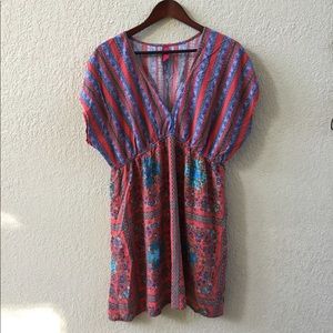 Pure Energy 1x Boho Scarf Dress Red & Blue Pattern